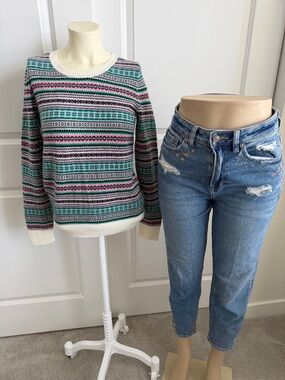 Talbots Fair Isle Crewneck Sweater Lambswool Blend XS